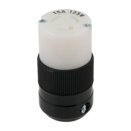 Marinco Locking Connector, L5-15R, 15 A, 125V AC, 2 Pole, Spring Clamp Terminals, Black, White 4729